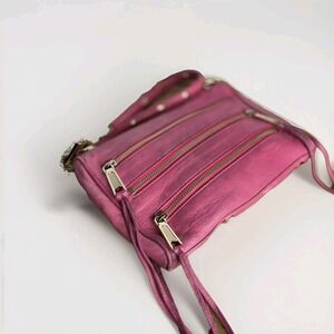 REBECCA MINKOFF Small 4 Zipper Accent Crossbody Handbag Bag Pink Leather Y2K